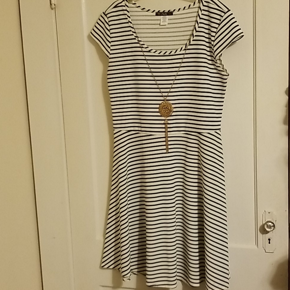 Green and White Striped Dress